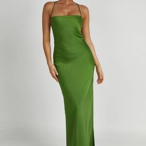 Meshki Sydney Straight Neck Slip Maxi Dress in Green
